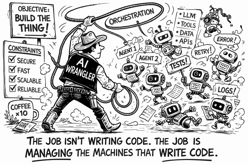 AI-generated illustration of AI wrangling vs vibe coding